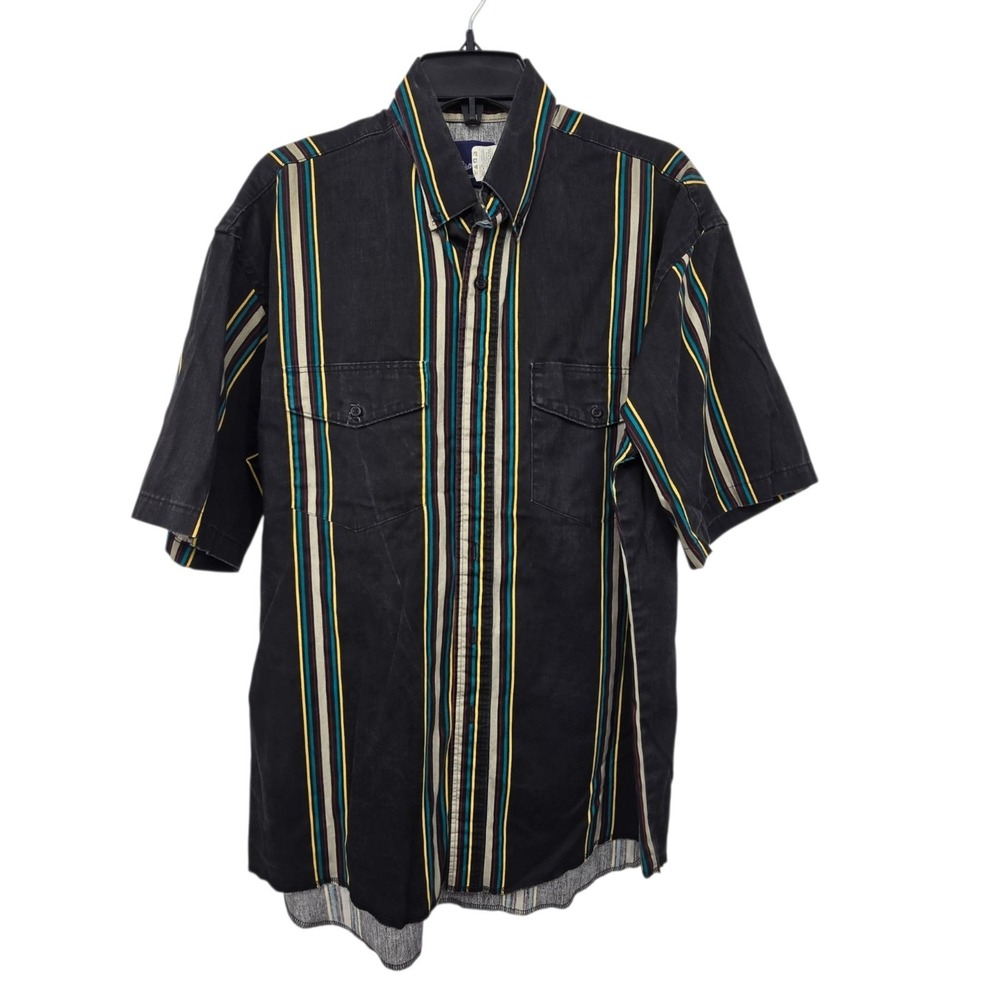 Wrangler Western Stripe Shirt Mens L Cotton Southwest Short Sleeve Rodeo Cowboy